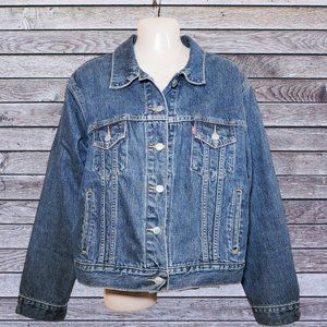 Levi's - Women's Jean Jacket Blue Denim Large Button-up Collar Pockets